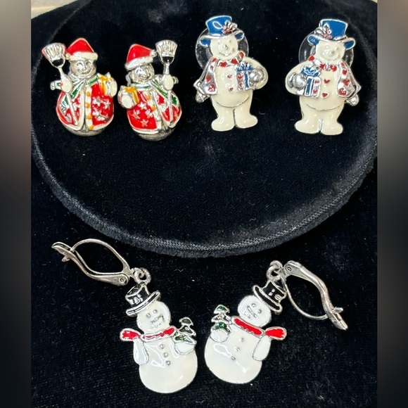 Set of 3 snowman earrings A72 - Picture 1 of 1